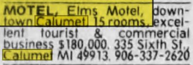 Elms Motel - June 1984 For Sale